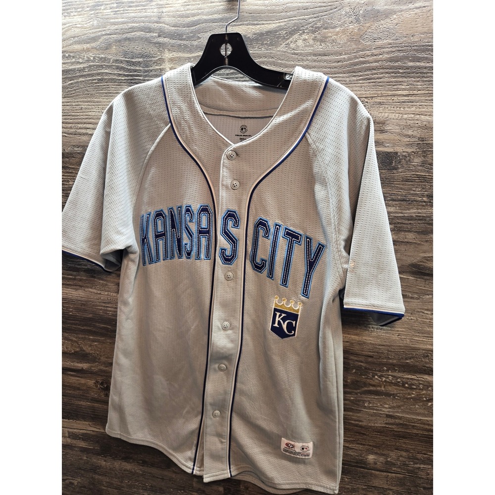 True‎ Fan Kansas City Royals MLB Baseball Jersey Mens Small Grey Button Front